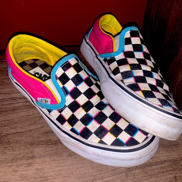 women's multi colored checkered vans